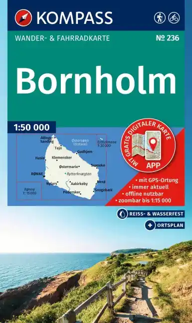 Uitverkoop Kompass wandelkaart KP-236 wandelkaart / wegenkaart Bornholm 1:50.000