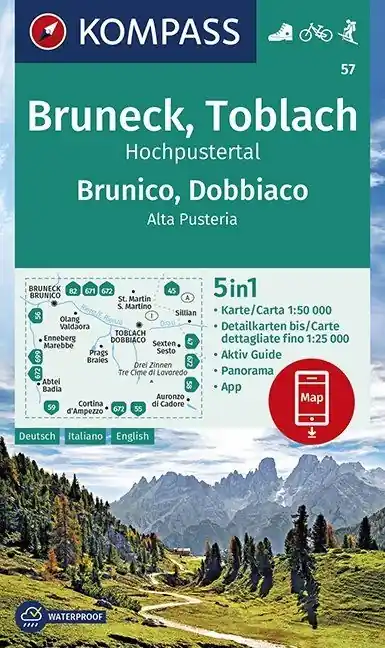 Kompass wandelkaart KP-57 Bruneck-Toblach Brunico-Dobbiaco 1:50.000 Hete Deal