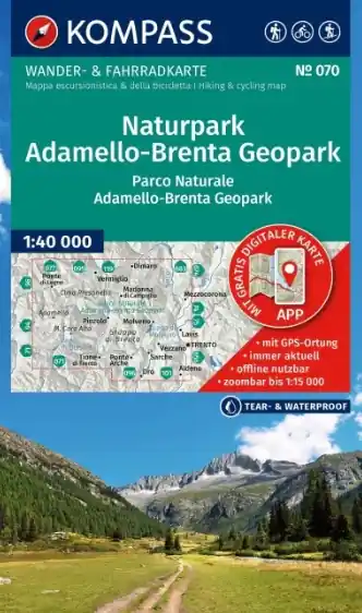 Kompass wandelkaart KP-070 NP Adamello/Brenta Geopark 1:40.000 Koopje