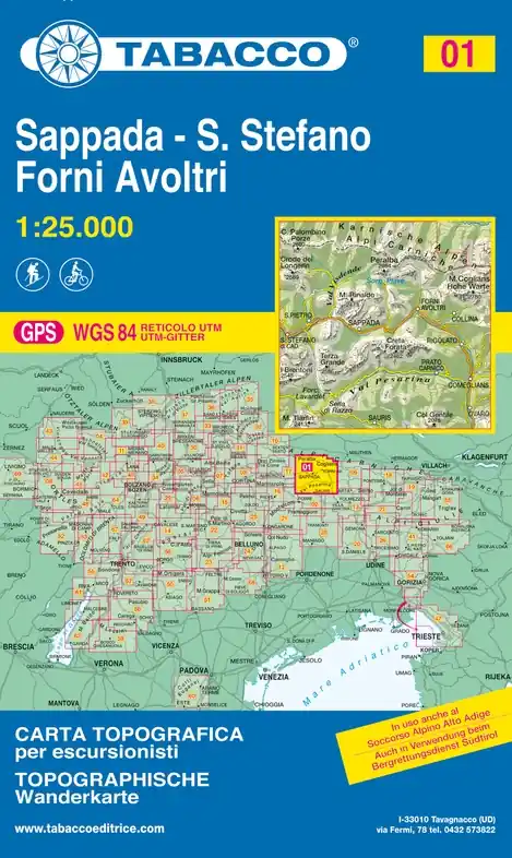 TAB-001 Sappada, Forni Avoltri | Tabacco wandelkaart TAB-01 Favoriet