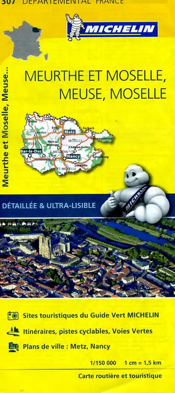 Direct Beschikbaar 307 Meurthe et Moselle, Meuse, Moselle | Michelin wegenkaart 1:150.000