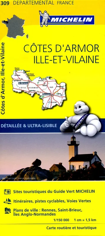 309 Côtes d Armor, Ille-et-Vilaine | Michelin wegenkaart 1:150.000 Beperkt Aanbod