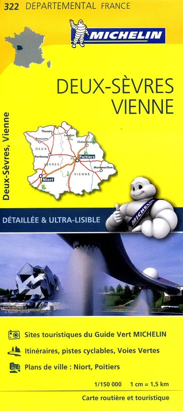 322 Deux-Sèvres, Vienne | Michelin wegenkaart 1:150.000 Nu Kopen