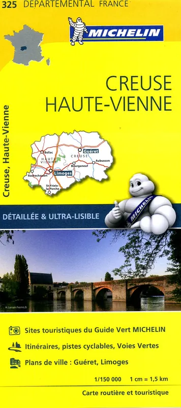 325 Creuse, Haute-Vienne | Michelin wegenkaart 1:150.000 Beste Prijs