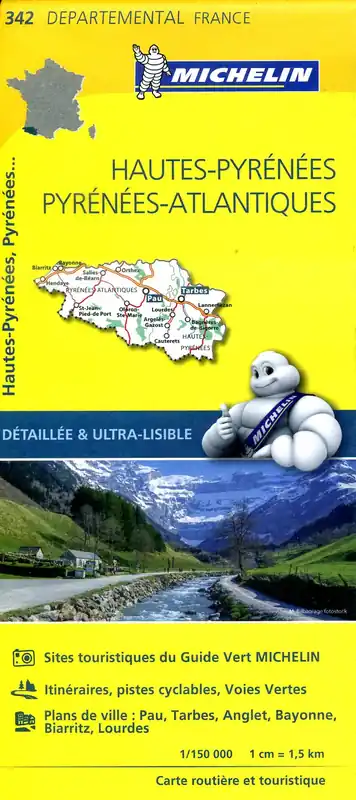 Voordeelprijs 342 Hautes-Pyrénées, Pyrénées Atlantiques | Michelin wegenkaart 1:150.000