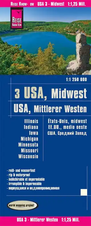 USA-03 Midwest landkaart, wegenkaart 1:1.250.000 Op = Op