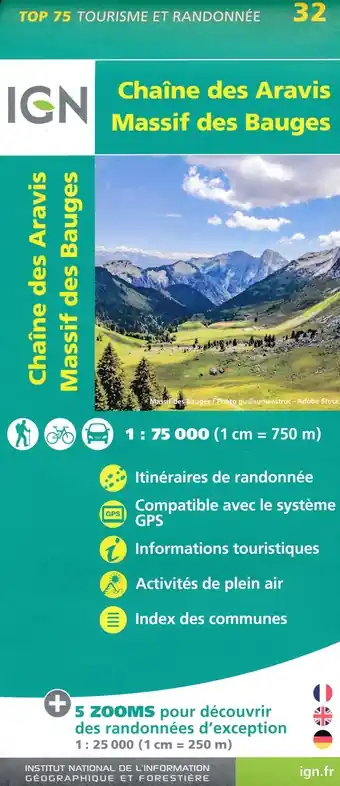 TSQ-32 Chaîne des Aravis - Massif des Bauges | IGN overzichts- en wandelkaart Shop Nu