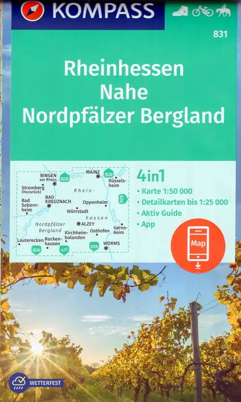Korting Kompass wandelkaart KP-831 Rheinhessen, Nahe, Nordpfälzer Bergland