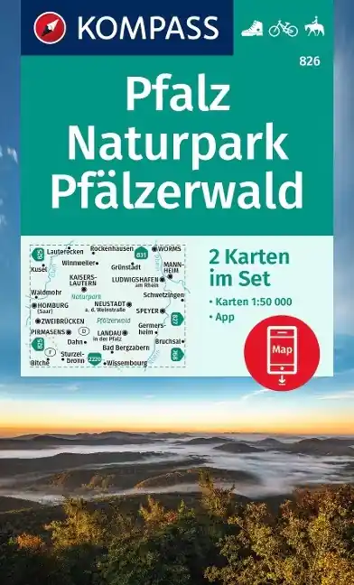 Kompass wandelkaart KP-826 Pfalz Naturpark Pfälzerwald Gratis Retour