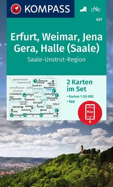 Populair Kompass wandelkaart KP-457 Gotha, Erfurt, Weimar, Thüringer Becken