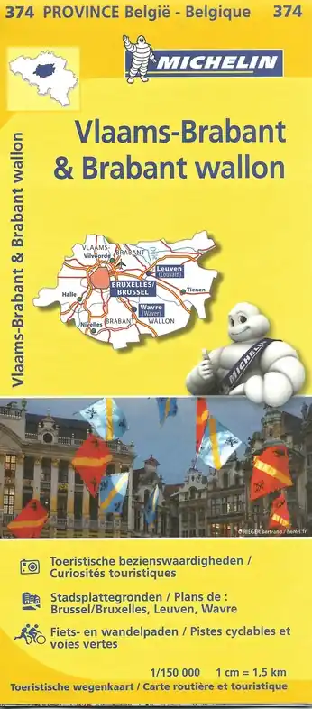 Michelin wegenkaart 374 provincie Brabant (Vlaams en Waals) 1:150.000 Beste Prijs