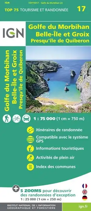 Gratis Verzending TSQ-17 Golfe du Morbihan, Île Groix, Belle Île | IGN overzichts- en wandelkaart